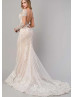 Ivory Lace Tulle Heart Shaped Back Scalloped Hem Wedding Dress